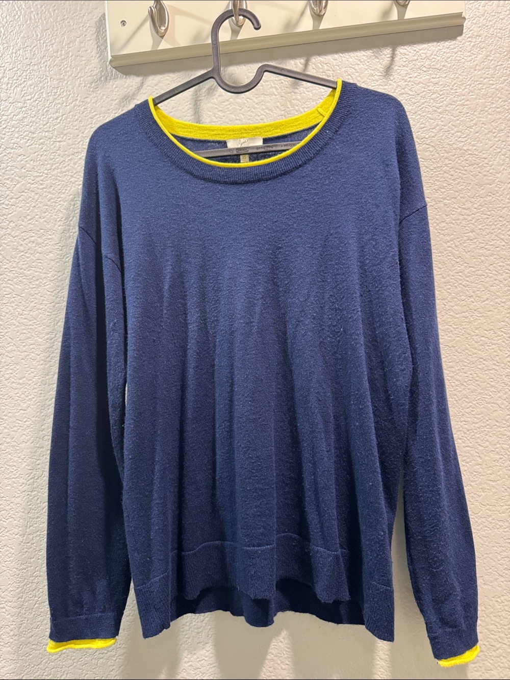 Joie Navy Crewneck Sweater with Yellow Trim